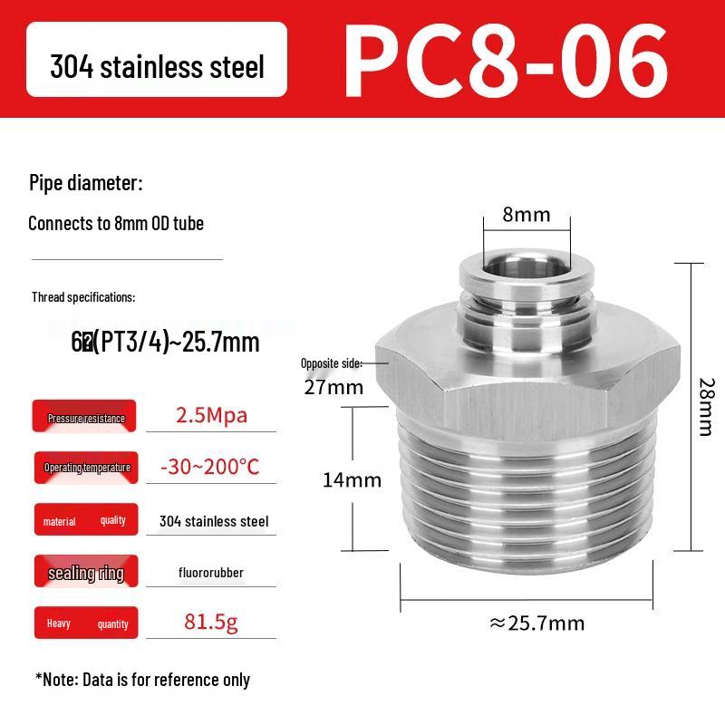 304 Stainless Steel Pneumatic Quick Push-in Connector, PC16-06/PC8-02 Swivel Elbow, PL6-M5/04