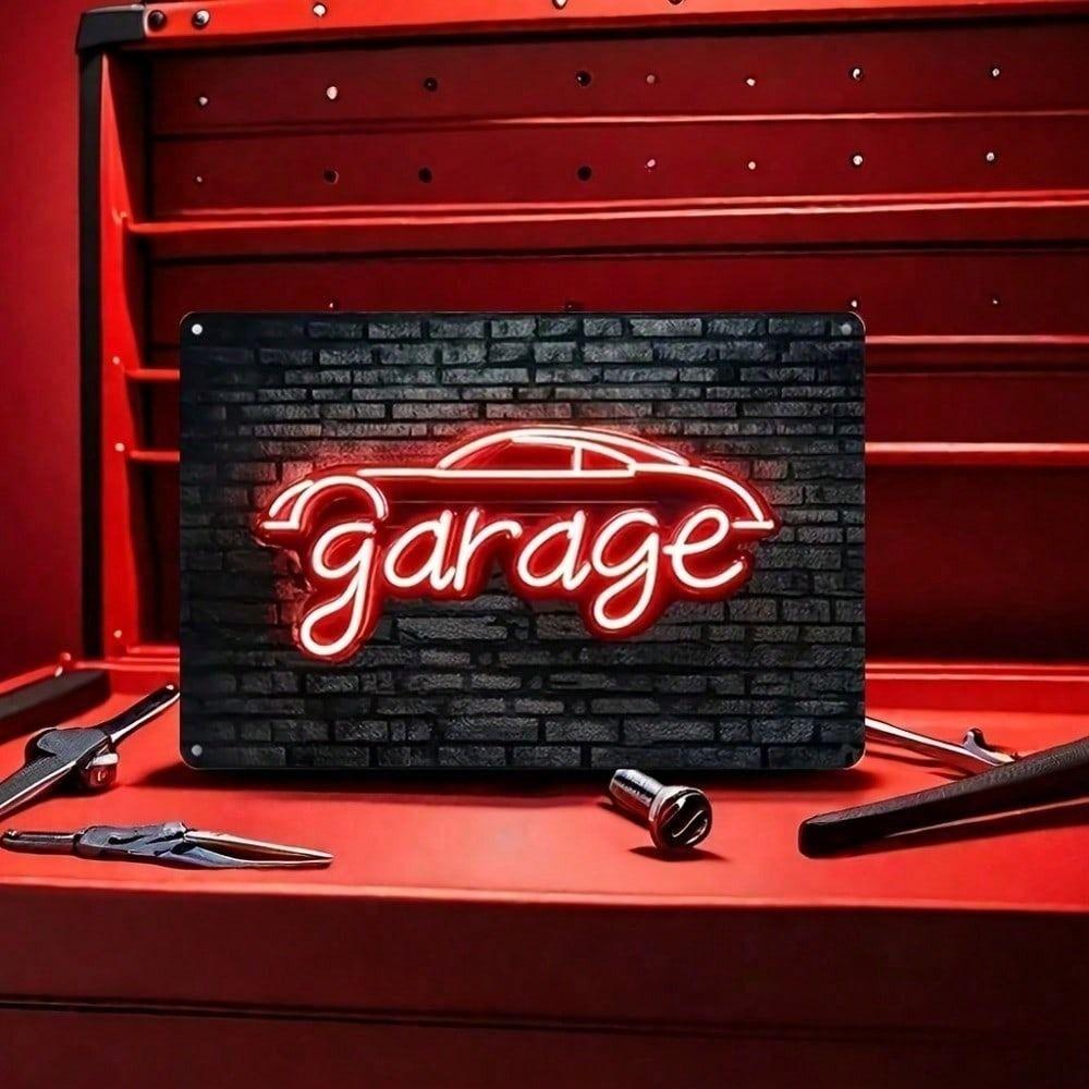 Vintage Neon Garage Sign Metal Wall Decor 20x30 Cm Retro Light No Wiring