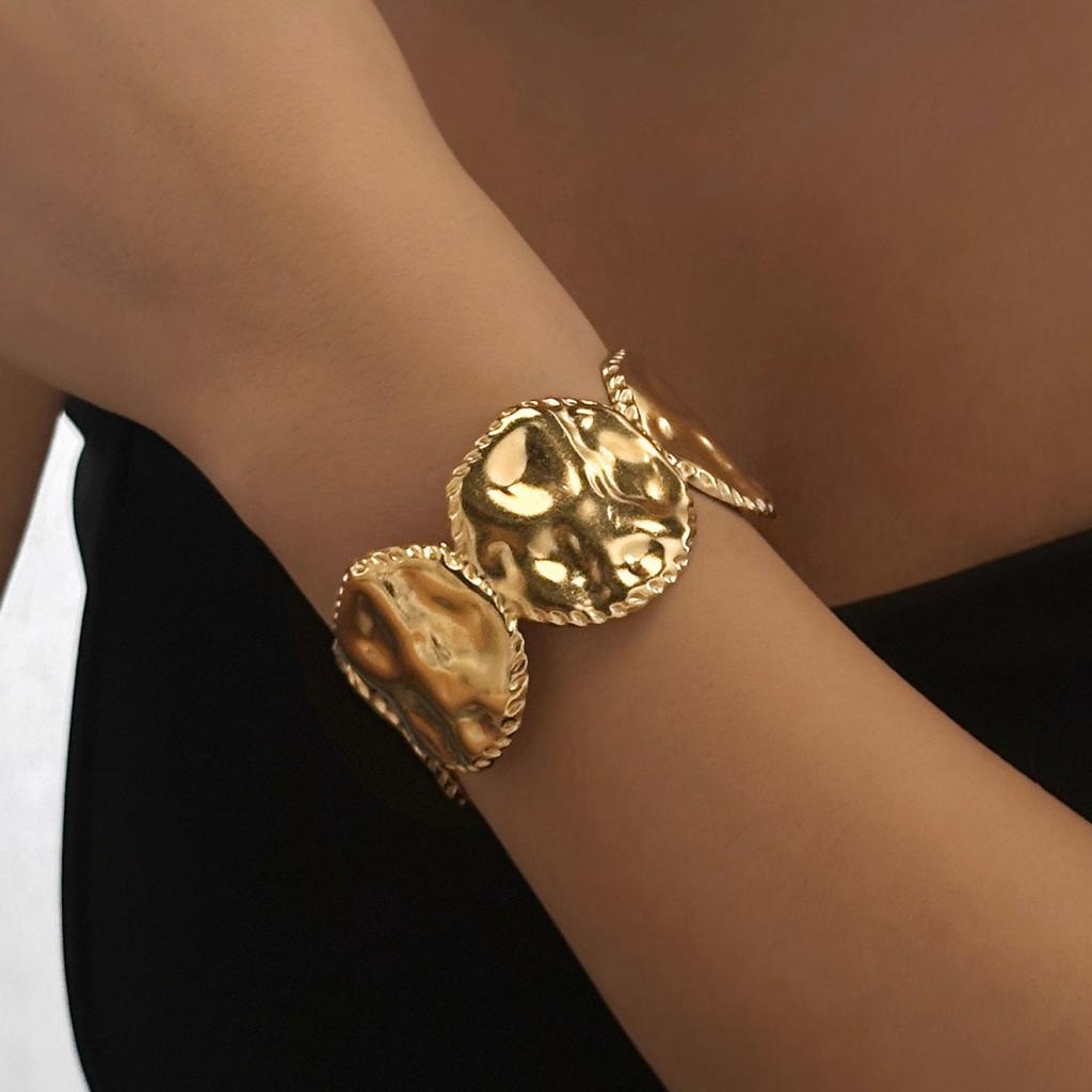 Edelstahl Unregelmäßig Texturiert Hohl Kette Geformt Manschettenarmbänder Für Frauen Männer Einfach Punk Geometrisch Verdreht Armreif Schmuck