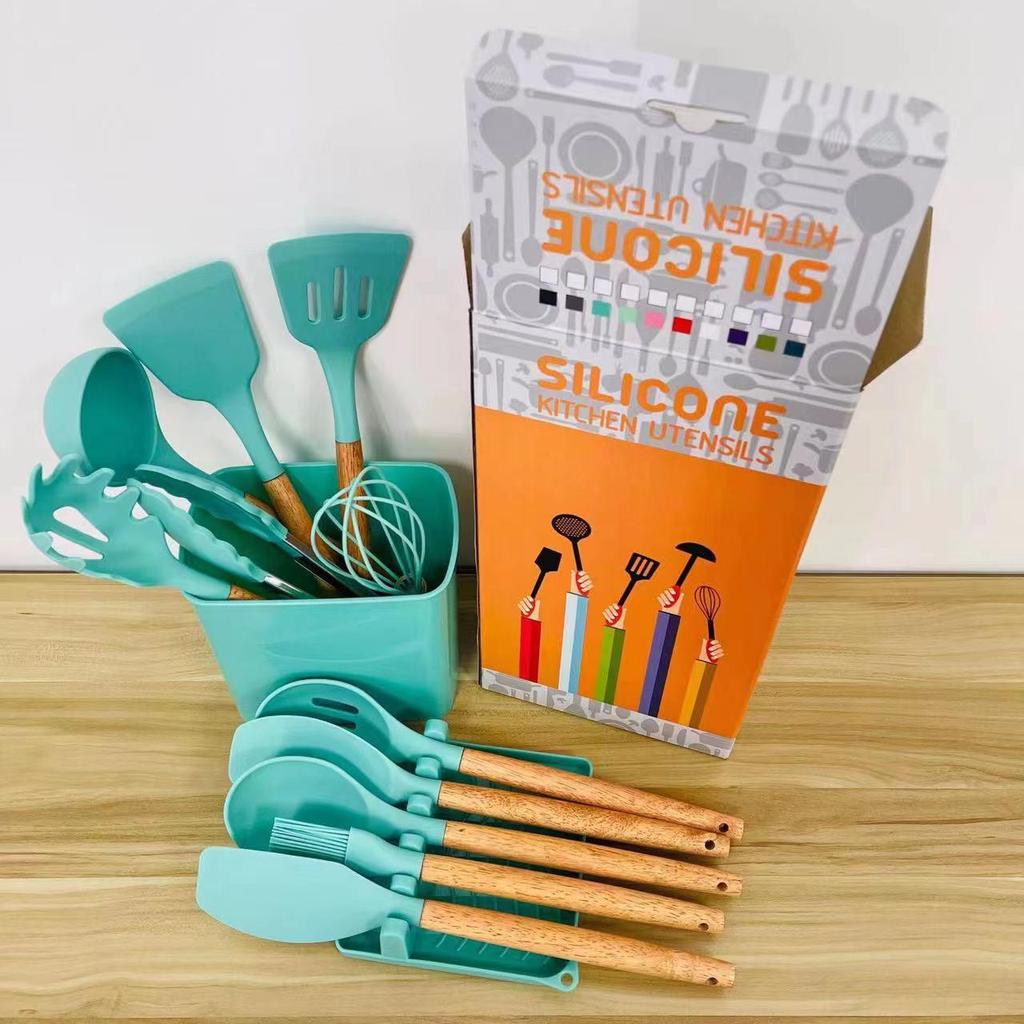 Creative Non-stick Silicone Cookware Set with Wooden Handles