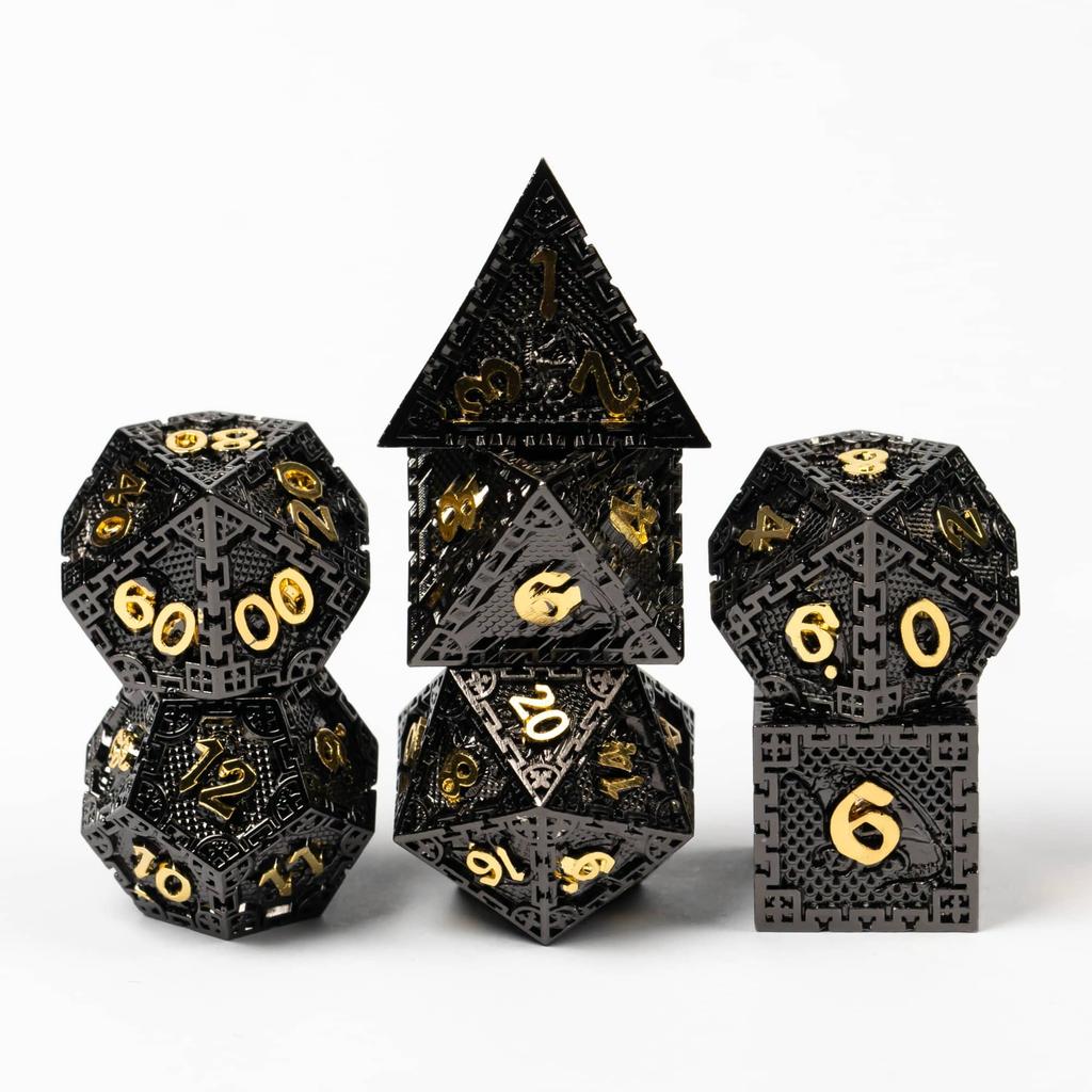 Cusdie DND Metal Solid Dice Dragon Pattern 7Pcs D4-D20 Polyhedral Dice Set for D&D Role Playing Game Pathfinder Board Games