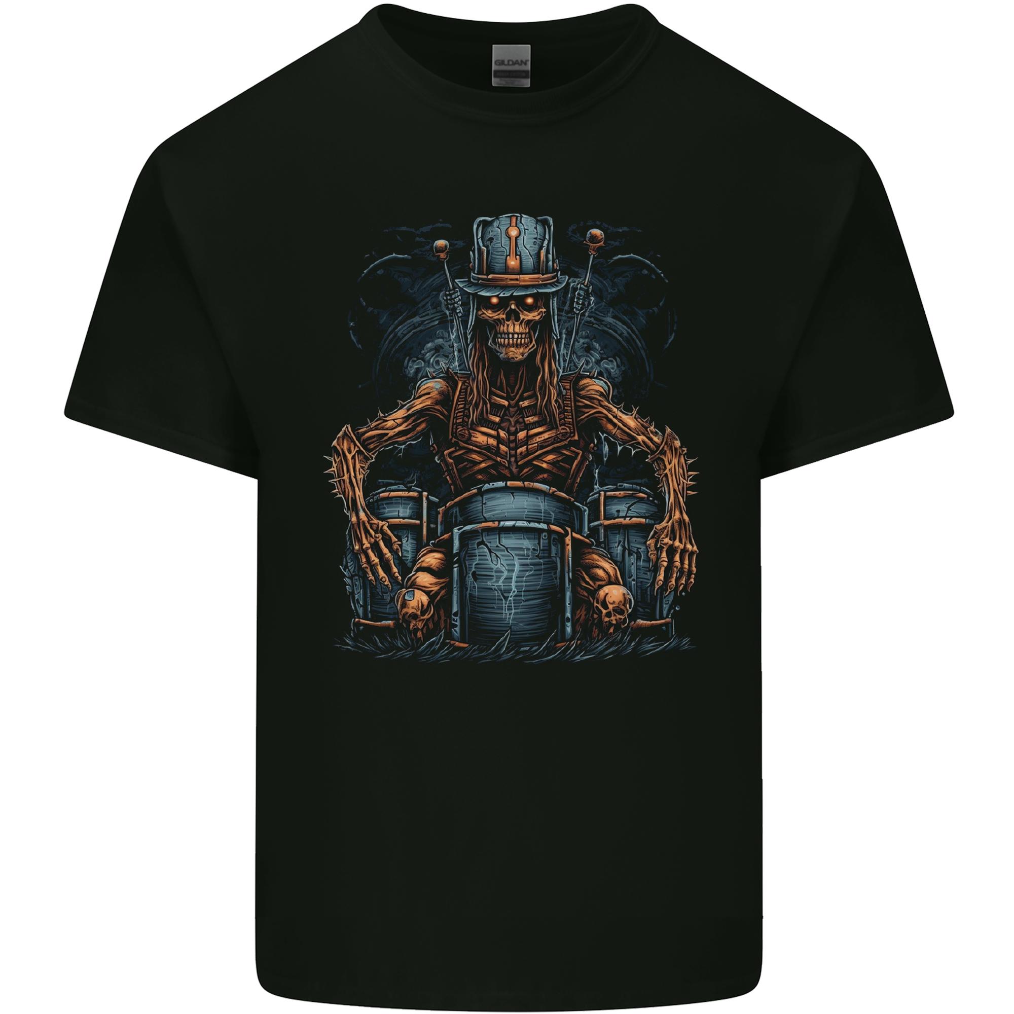 Voodoo Drummer Skull Drumming Heavy Metal Unisexs Light Cotton TShirt S