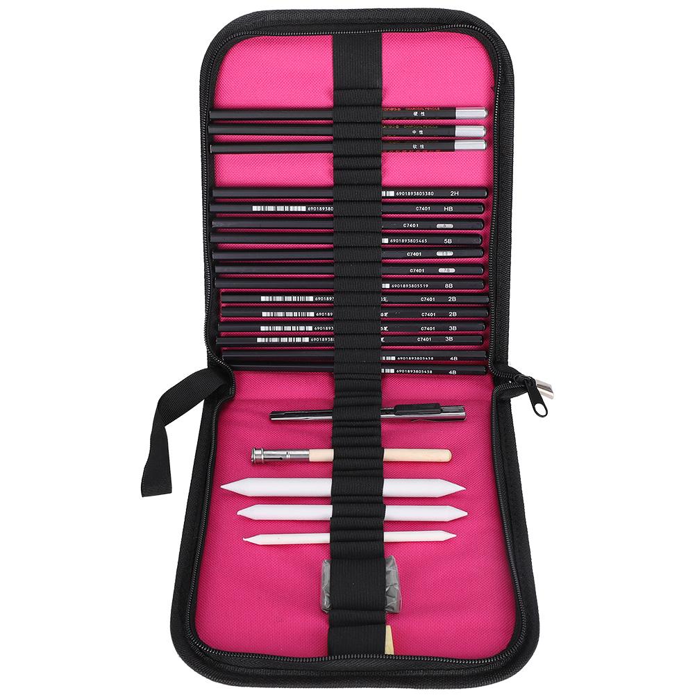 Sketch Pencil Set for Art Students Painting Artist Kit with Eraser Zippered Carrying Case