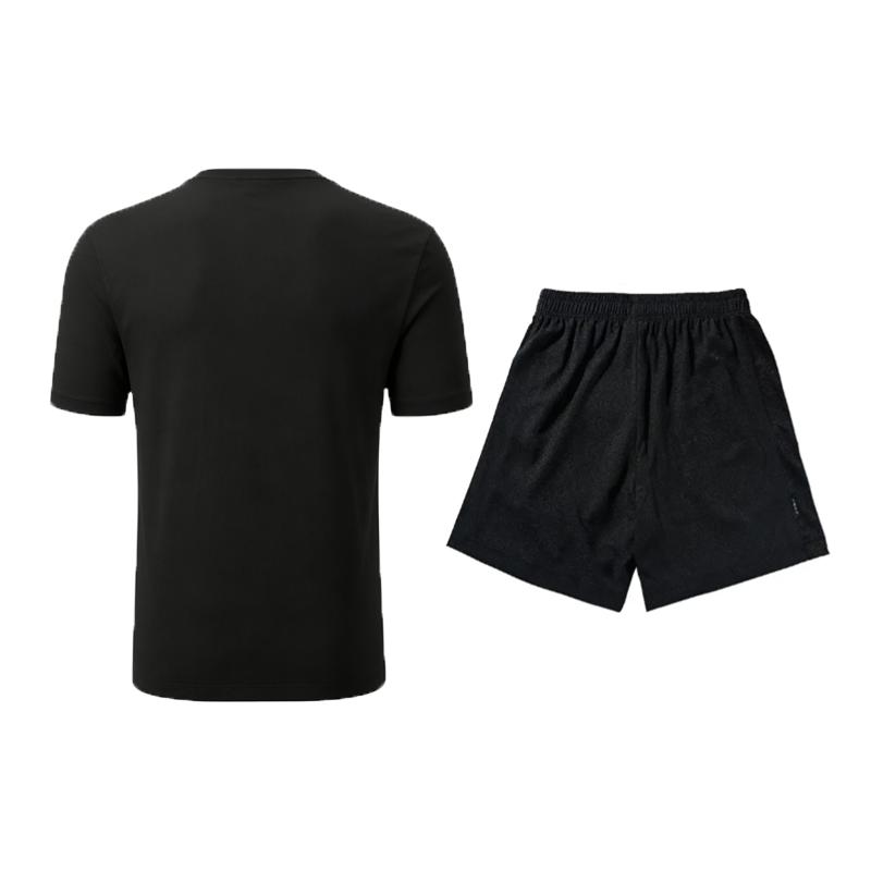 Li-Ning Summer Mens Comfortable Versatile Simple Round Neck Pullover Breathable Skin-Friendly Casual Sports Suit Unisex suit Black AHSVE27-1+YATV113-1