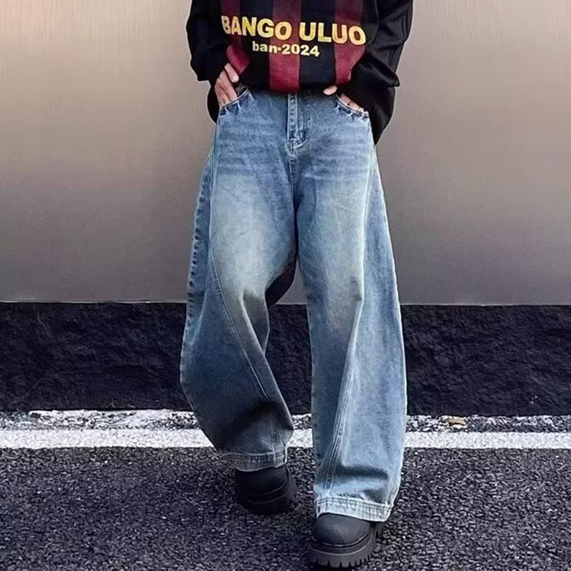 Wide Leg Jeans Men's High Street Vibe Style American Trend Silhouette Scimitar Trousers Boys Casual Pants