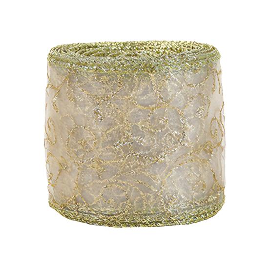 Transluzentes Polyesterband für Schleifen 2,5" x 2,2 Yards Gold Durchsichtig Weihnachtsbaumdekoration und Geschenkverpackung Verpackung, Netzstoff DIY Bastelarbeiten Floral