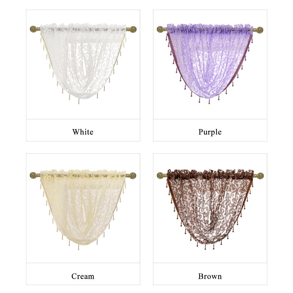 1PC NAPEARL Modern Beaded Jacquard Flower Tulle Curtain Valance for Window Decor