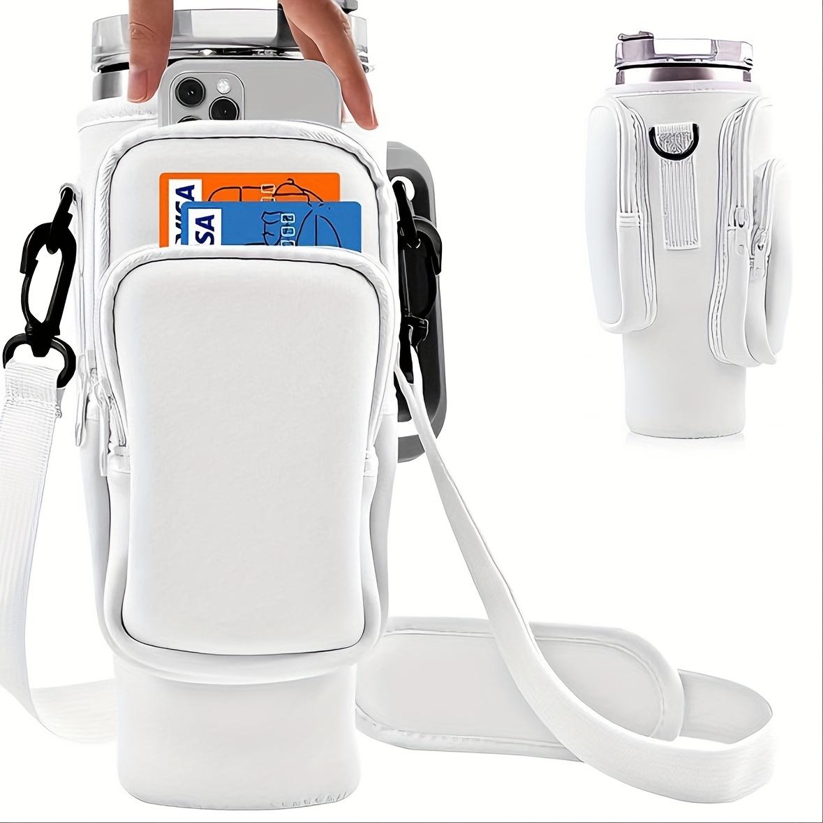 

A water bottle storage bag with a phone pocket, suitable for 40/30-ounce stainless steel cups. білий