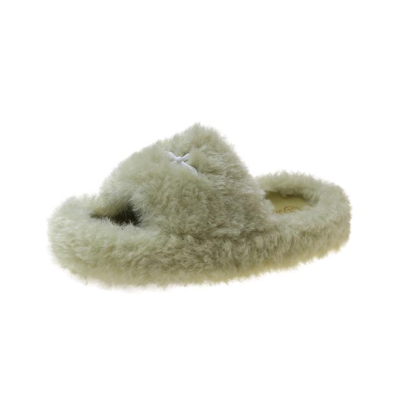 Damen 2024 Trendige Fuzzy Cross Hausschuhe - Dicke Sohle Lammwolle für Innen-/Außenbereich