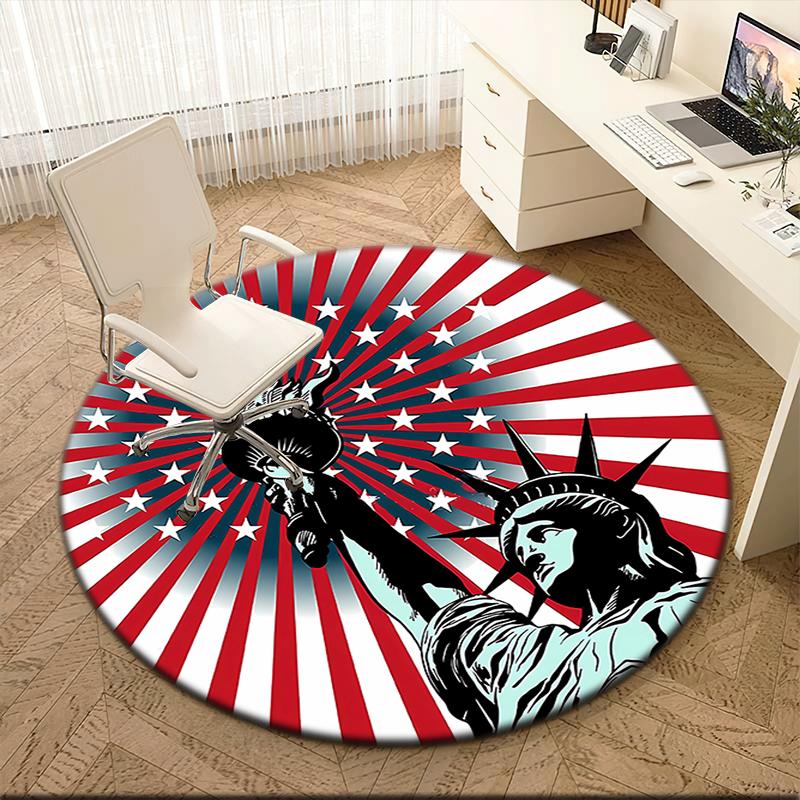 1pc Patriotic Theme Statue of Liberty Round Carpet Painted Printed Circular Carpet, Home Door Mat, Outdoor Travel Protection Carpet