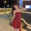 Style beautiful back slim fit sexy suspender dress summer waist and thin temperament light and familiar style Spice girl bag arm short skirt