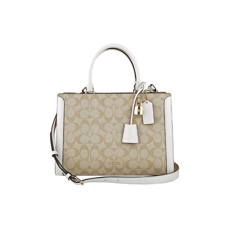 Coach Zoe Carryall 29 Magnetic Closure Monogram Canvas With Leather Tote Bag Women Tote Beige 69075-IMDQC