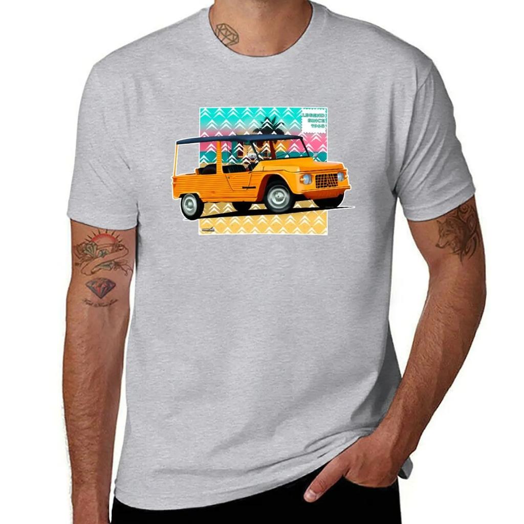 Oversized White Short-Sleeve T-Shirt Featuring Classic Citroën Mehari Retro Car Graphic Print For Car & Vintage Lovers