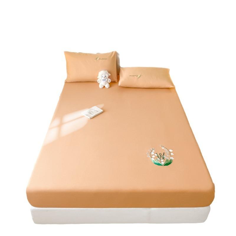 40 Long-staple Cotton Embroidered Single Fitted Sheet Home Hotel Simple Fitted Single Fitted Embroidered Fitted Sheet