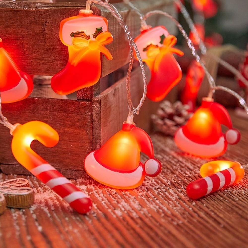 10/20/40 LED Candy Cane Light Santa Hat Xmas Tree Ornament  Home Decoration