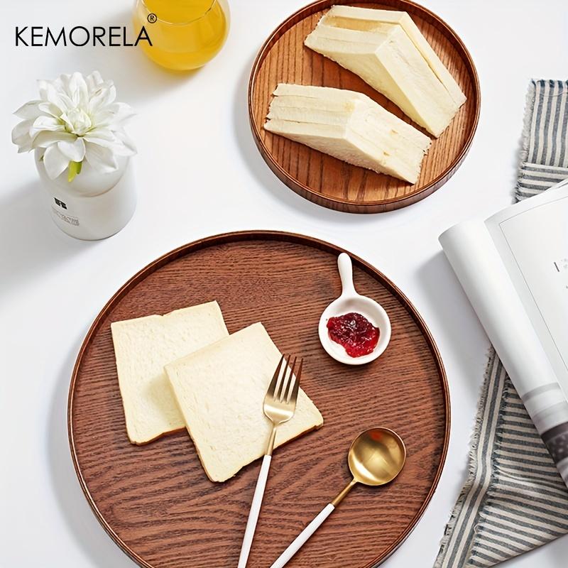 Kemorela 4 Sizes Round Acacia Wood Serving Tray Decorative Tray Farmhouse Candle Holder Tray for Kitchen Counter Home Decoration