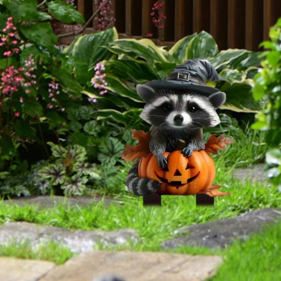 Halloween Raccoon Yard Stake Raccoon And Pumpkin Sign with Stakes Fall Decoration Stake for Home Courtyard Garden Patio Decoration