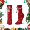 3D Eyes Snowflake Pattern Christmas Socks Magnetic Hand In Hand Mid Calf Socks for Holiday