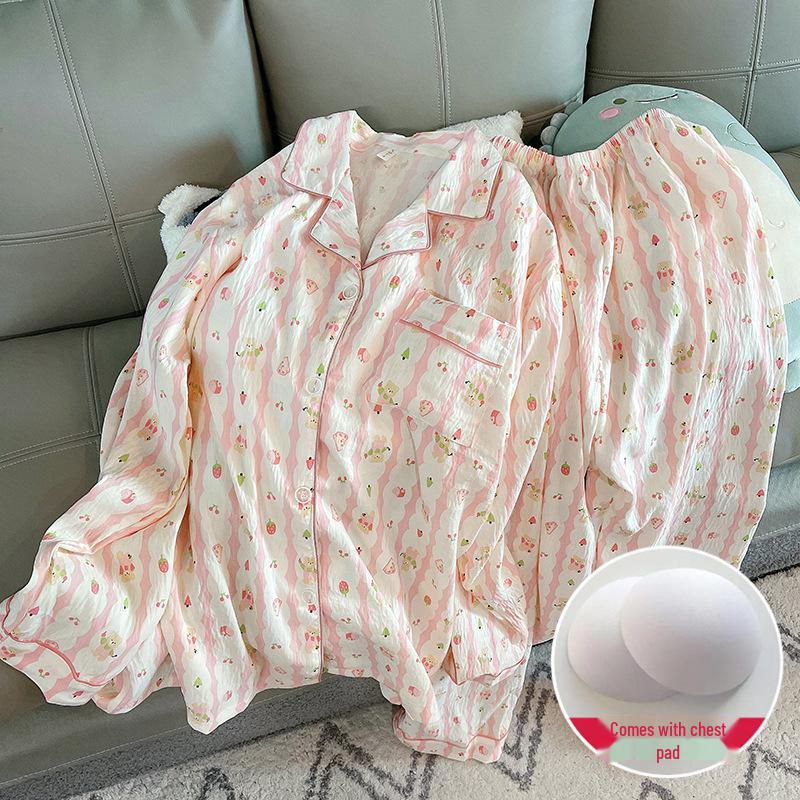 

Женский пижамный комплект весна/осень: Тонкий хлопковый джемпер с нагрудными накладками, с длинными рукавами, милая и симпатичная домашняя одежда. Women s XL