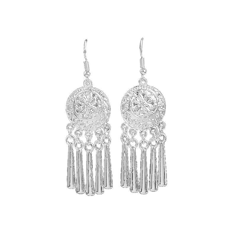Ethnic Miao Silver Leaf Tassel Earrings