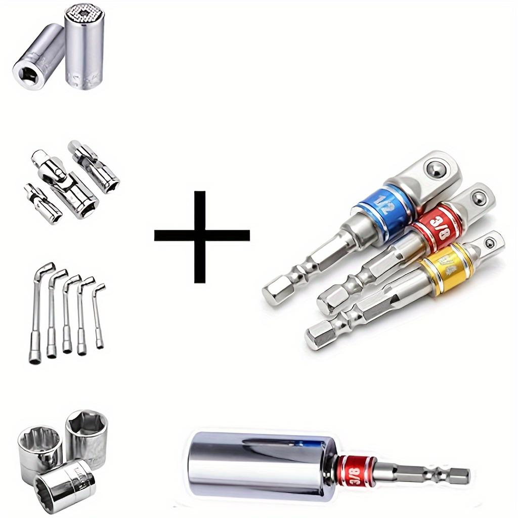 3pcs Socket Adapters, Steel Hex Shank Square Head Socket Bits, Wrench Conversion Tool for Power Drills, Home and Auto Repair Tools