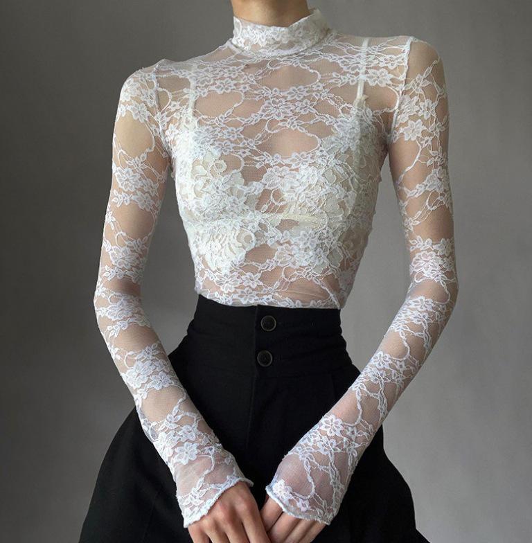 Sexy Lace Patchwork Sheer Long Sleeve Top - Slim Fit, Lightweight, Sun Protection