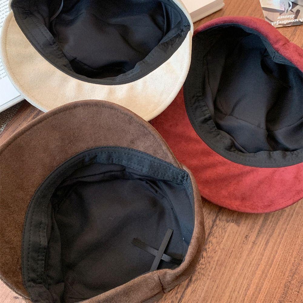 Korean Style Flat Cap Chamois Retro Painter Hat Personality Suede Equestrian Hat Outdoor