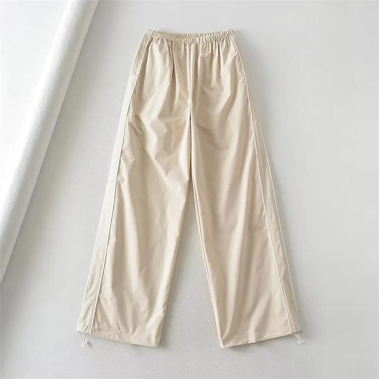Rette bukser for kvinner Side Streak Jogger Low Rise joggebukse Baggy Harajuku-bukser med brede ben Uformelle Allsidige fallskjermbukser