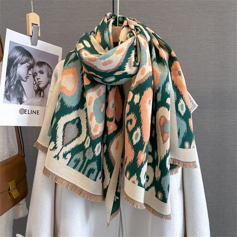 Luxury Brand Cashmere Women Floral Scarf Winter Warm Shawl and Wrap Bandana Pashmina Female Foulard Square Thick Blanket Poncho