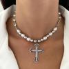 New Arrival Vintage Pearl Cross Pendant Punk Versatile Multi Layered Necklace