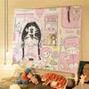 Kawaii Style Girl Hanging Cloth Cartoon Dormitory Bedroom Bedside Tapestry Wall Background Cloth Rental House Decorative Cloth