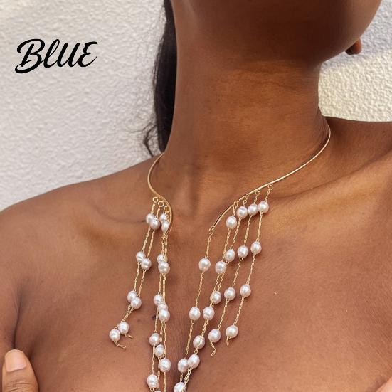 Corrosion-resistant Jewelry Long Tassel Metal Open Choker Star Imitation Pearl