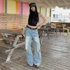 Spring Summer Vintage Ripped Straight High Street Slim Floor Wide Leg Denim Pants For Women Casual Pants Oversize Denim Trousers