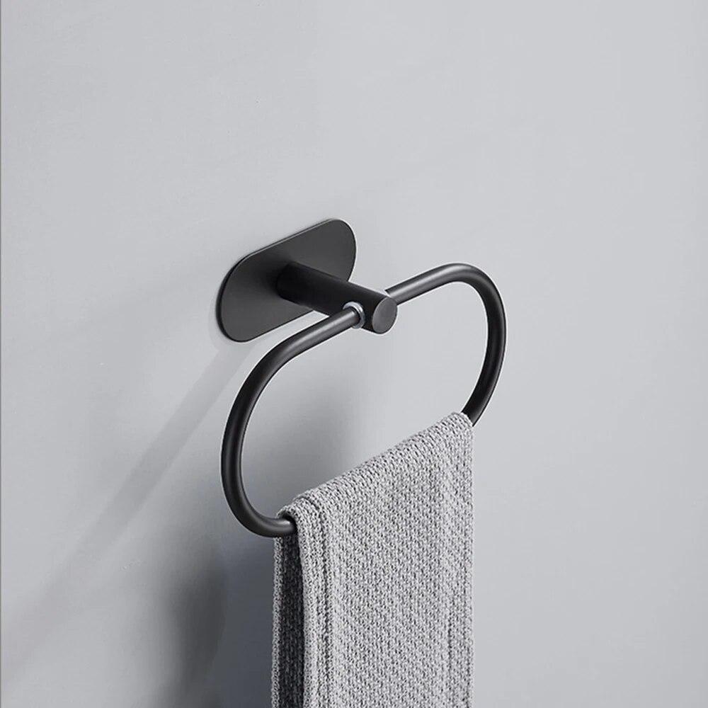 1PC Stainless Steel Towel Ring Bathroom Bathroom Kitchen Perforation-free Hanger Nail Free Oval Storage Rack