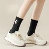 Women's Spring and Autumn Mid-calf Socks, Sweat-absorbing C-letter Color Socks, Embroidered Women's Socks, Long Cotton Socks