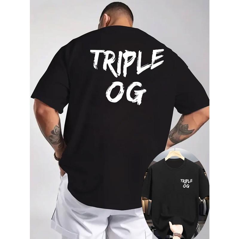 

Men s 2026 Summer Short Sleeve T-Shirt with Triple OG Back Print - Casual Round Neck Breathable Knit Top, Front & Back Logo Design, Machine Washable S чёрный