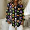 Women's Long Sleeve Button Down Shirt Casual Regular Fit Collared Top with Halloween Pumpkin Print Pattern for Seasonal Wear