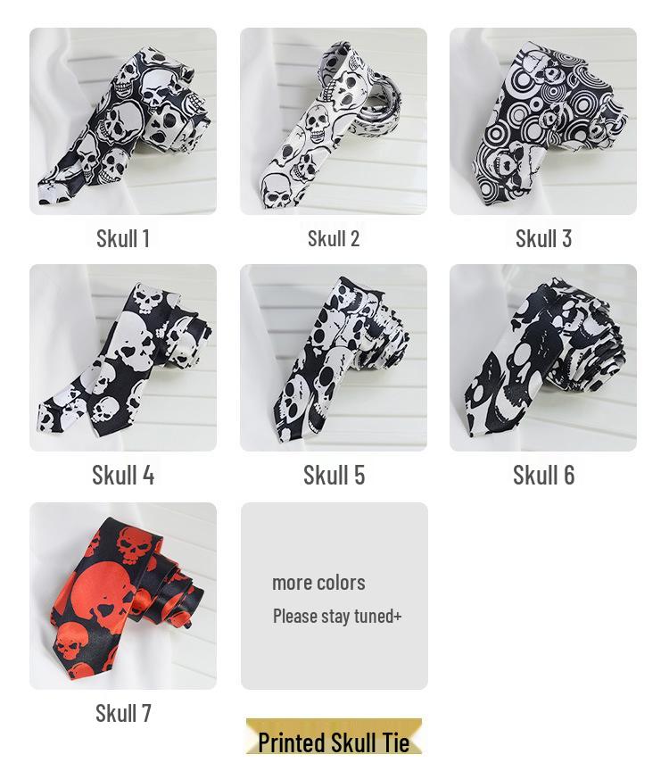 Unisex Skull Jacquard Tie - Halloween Party & Cosplay Accessory, 6cm