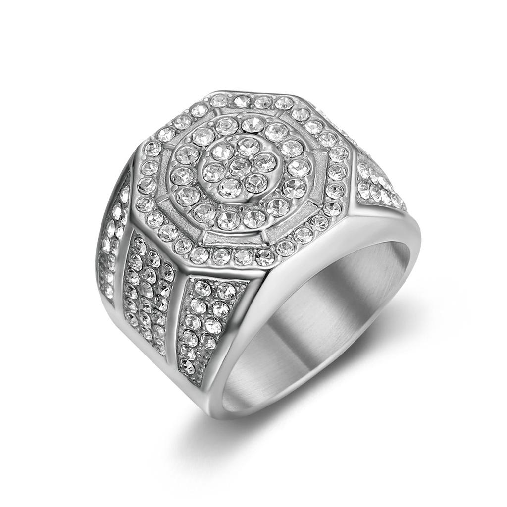 Ring luxury men's ring elegant diamond-studded hip-hop steel titanium octagonal diamond ring