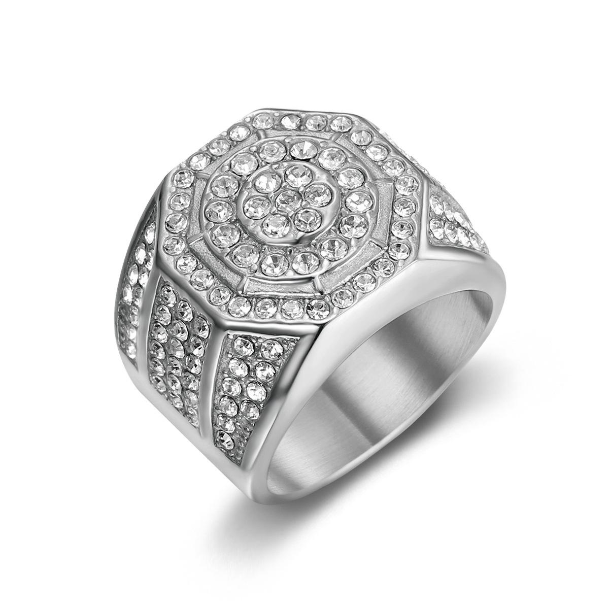 

Кольцо мужское роскошное кольцо элегантное кольцо с бриллиантами в стиле хип-хоп стальное титановое восьмиугольное кольцо с бриллиантом 13