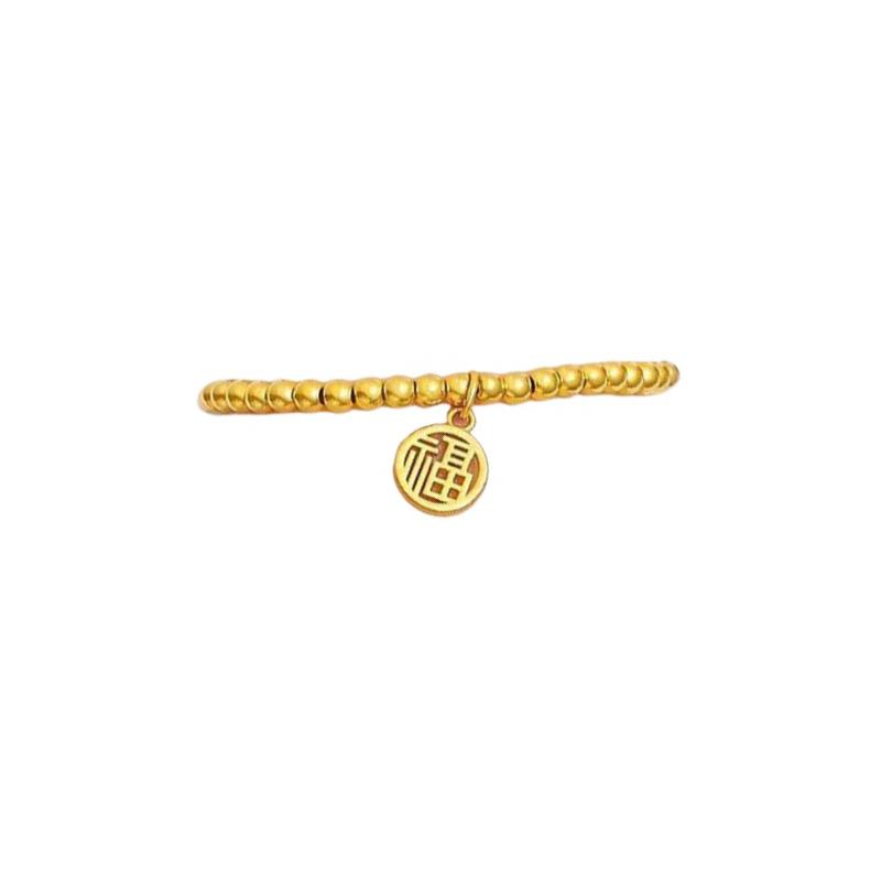 Antique Gold Crafts Elastic Rope Bracelet Classic Chinese Style Circular Fu Character Bracelets for Women Exquisite Jewelry