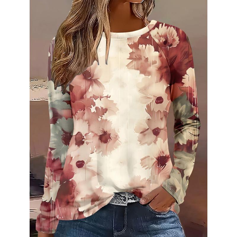 Women's 3D Printed Floral Print T-shirt Fashion Long Sleeve Round Neck Regular Tops Holiday Weekend Spring Autumn
