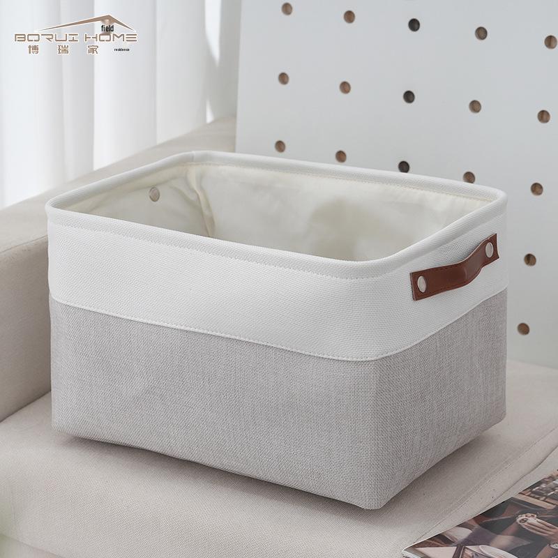 

Современная двухцветная льняная корзина для хранения для дома и игрушек 38x28x24 cm светло-серый/белый