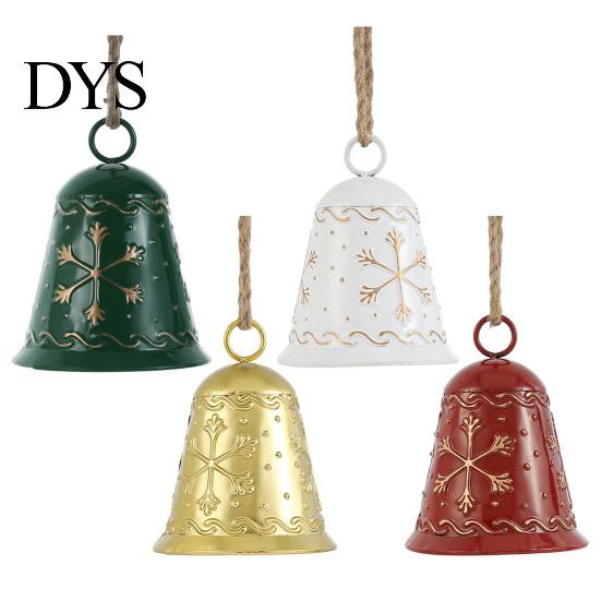 Christmas Garland Accessories Large Bell with Snowflake Design, Metal Hanging Ornament Heavy Duty Bells Jute Rope for Home, Garden, Holiday