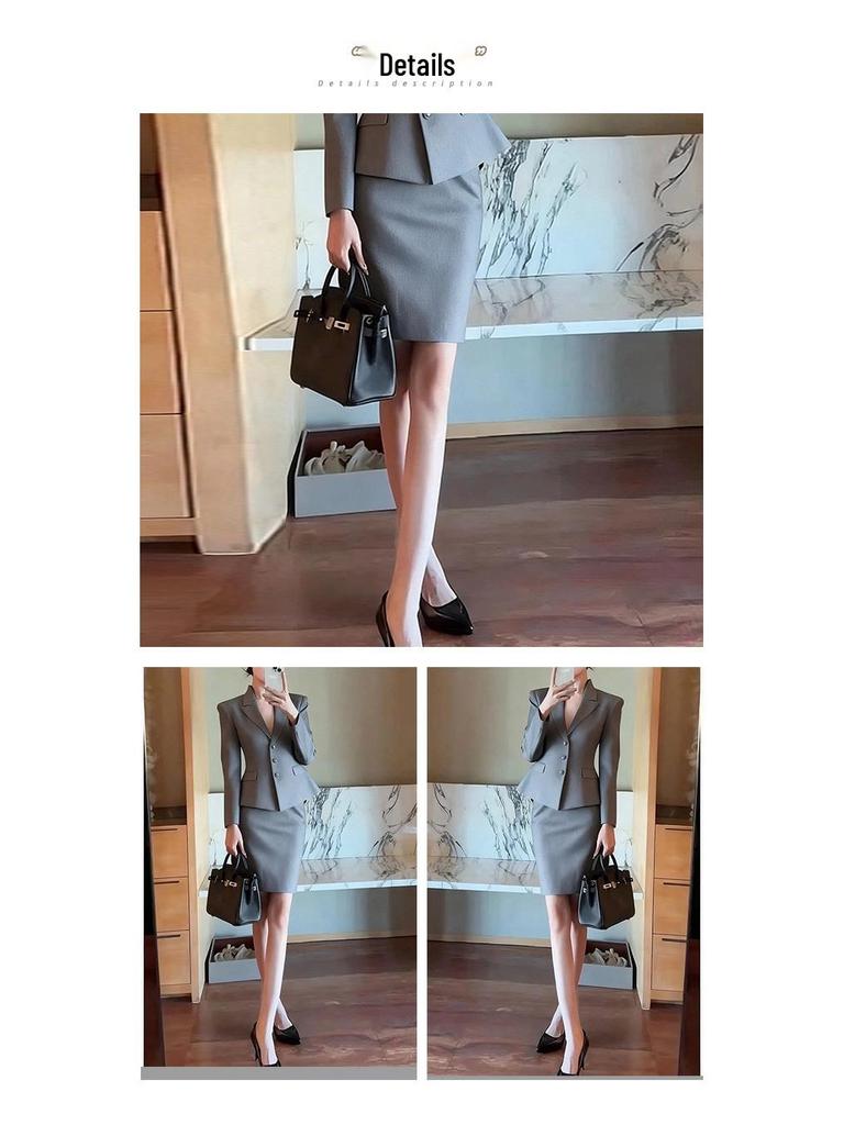 Gray Salt-Style Women's Professional Two-Piece Suit Skirt Set