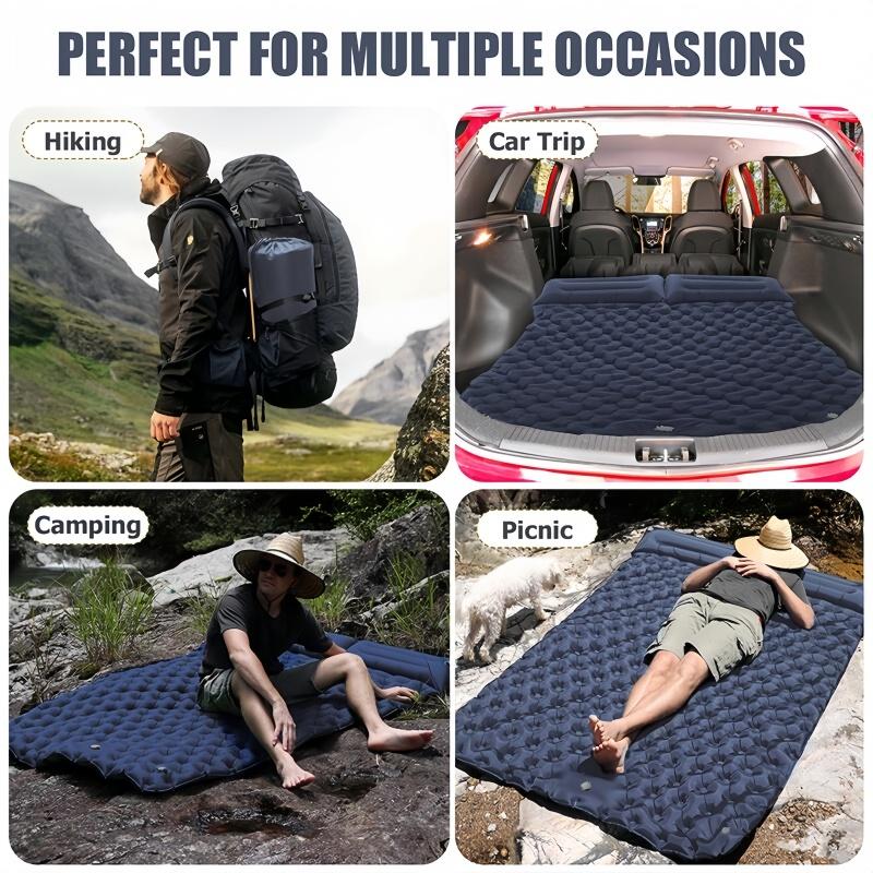 Outdoor Camping Inflatable Mattress Portable Travel Double Sleeping Tent Mat Ultralight Folding Air Mat Built-In Inflator Pump
