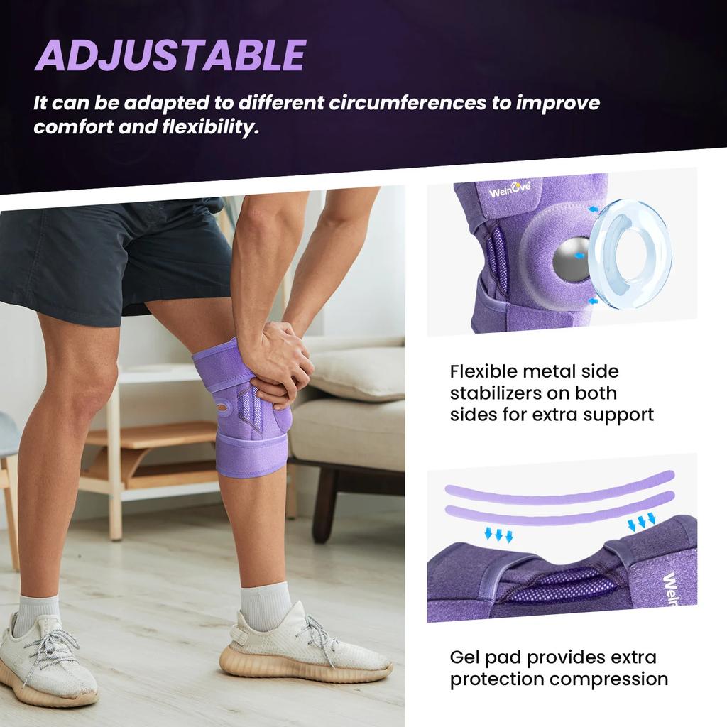 Adjustable Knee Brace With Side Stabilizers Patella Gel Pad For Running Cycling Climbing Support