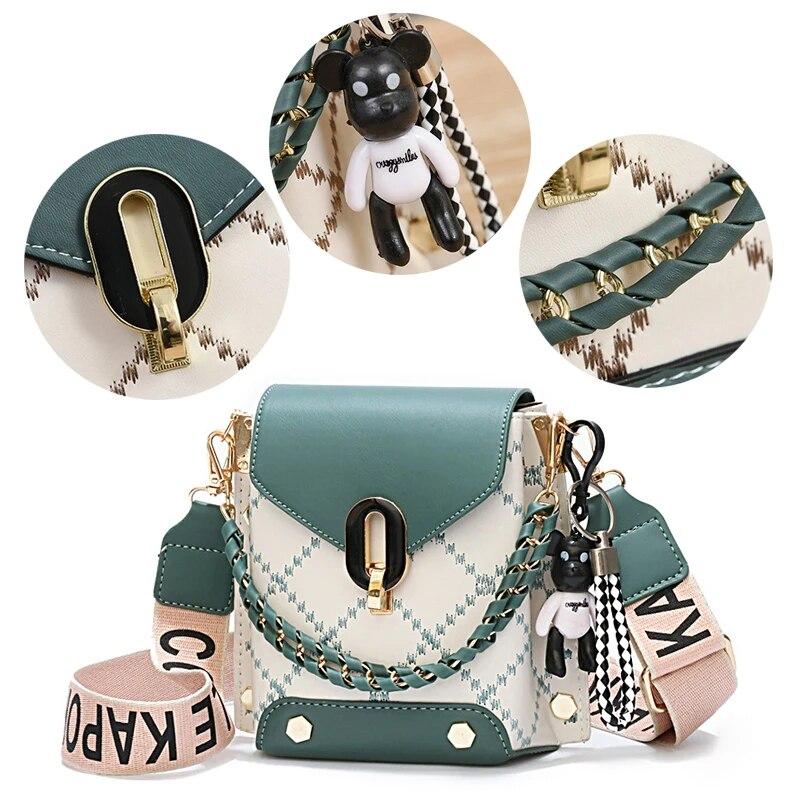 Women Chain Leather Lattice Daily Commuter Crossbody Bag Shoulder Shopping Purse