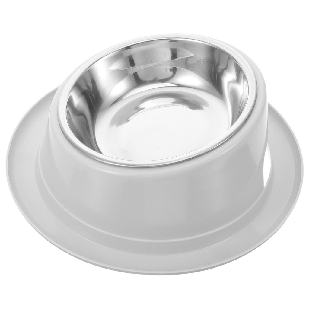Heavy Duty Dual Pet Bowl Stainless Steel Cat Dog Feeder Anti Overturn Design Smooth Easy Clean Pet Food Water Bowl Grey