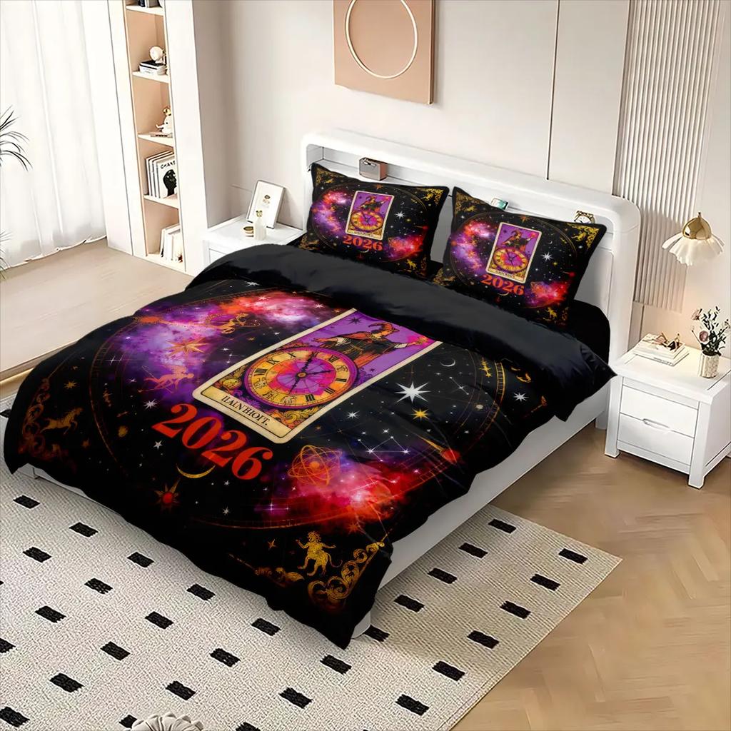 3PCS Time Card Printed Bedding Set Soft Dormitory Bedroom Decor Multiple Sizes for Choosing Machine Washable 2026 New Year Gifts
